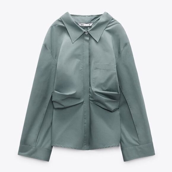 Zara Premium Edition Fitted Shirt Blouse New Green Blue - Picture 8 of 8